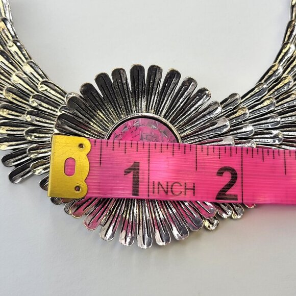 Crystal Feather Statement Necklace Statement Bib Necklace - Picture 8 of 11